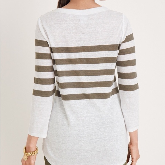 Chico’s New w Tag Striped 100% Linen Knit Top 3/4 Sleeve Large. White Green - Picture 9 of 9